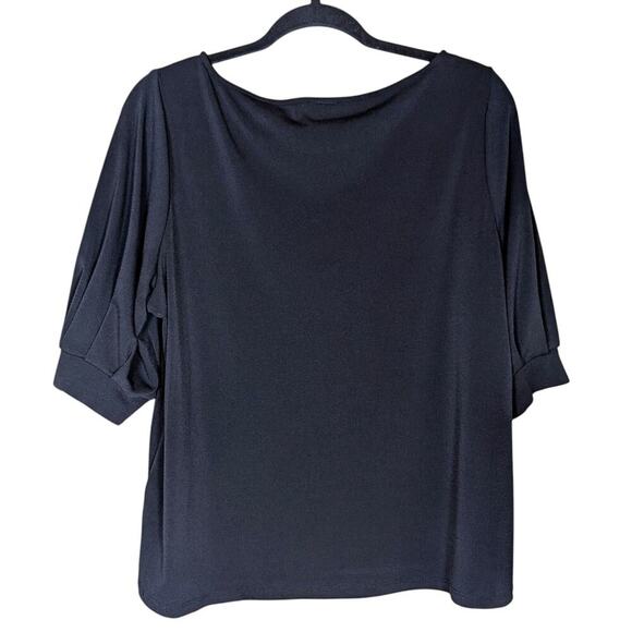 H&M Top Women Large Black Black Crepe Basic Top Short Gathered Sleeve - Picture 1 of 8